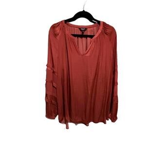 Simply Vera Vera Wang Women's Blouse Sheer Sleeves Rust Red - XL